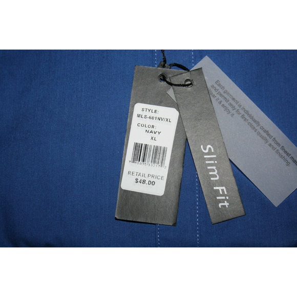 GALAXY MEN'S XL SLIM FIT LS BLUE DRESS SHIRT BUTTON DOWN NEW - Picture 2 of 4